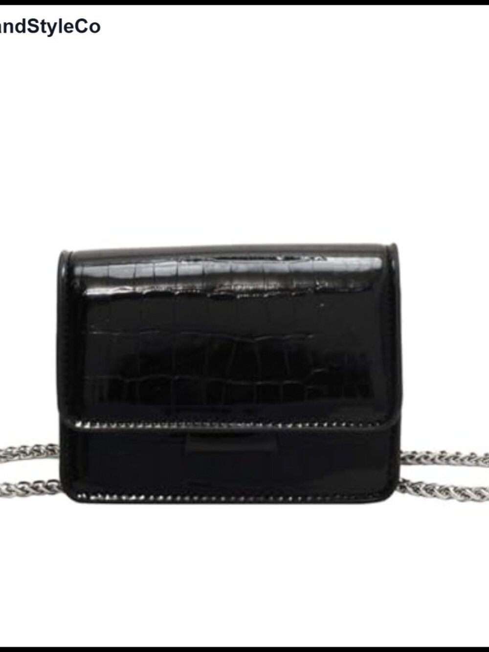 Metallic Croc Embossed Faux Leather Mini Crossbody Bag with Chain Strap